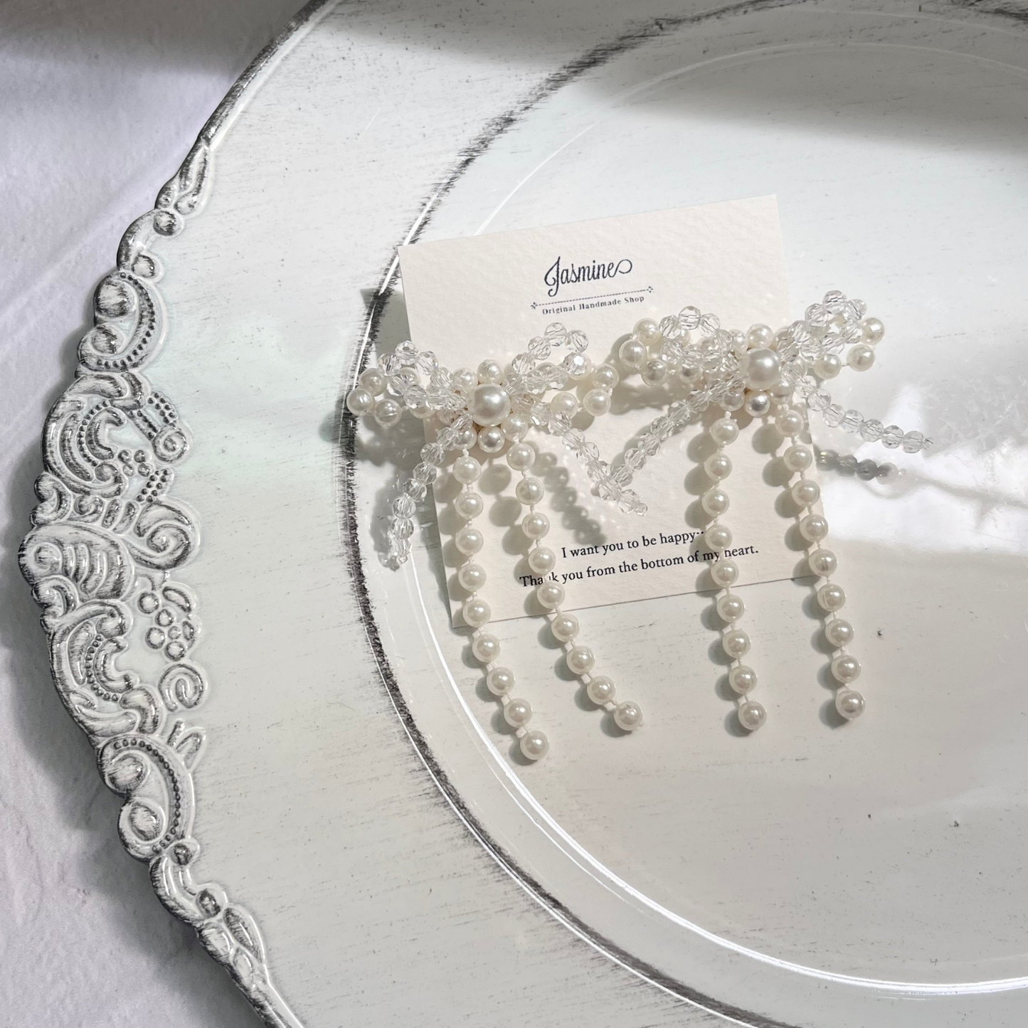 アレルギー対応 人気 かわいい リボン ピアス/イヤリング『 Pearl ribbon 』| JASMINE ハンドメイドアクセサリー 三重