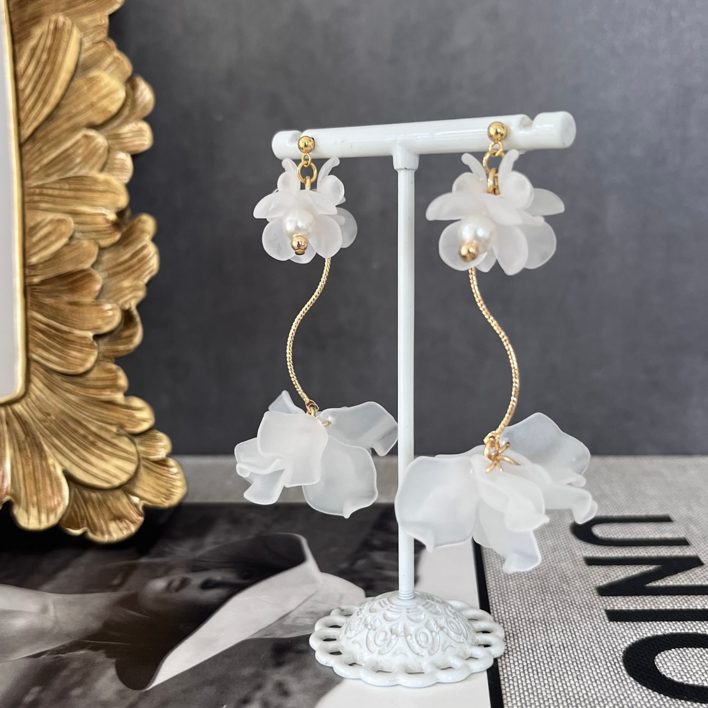人気 上品 大ぶり 可愛い 花 アレルギー対応 ピアス/イヤリング『 Elie 』(エリー)|JASMINE ハンドメイドアクセサリー 三重
