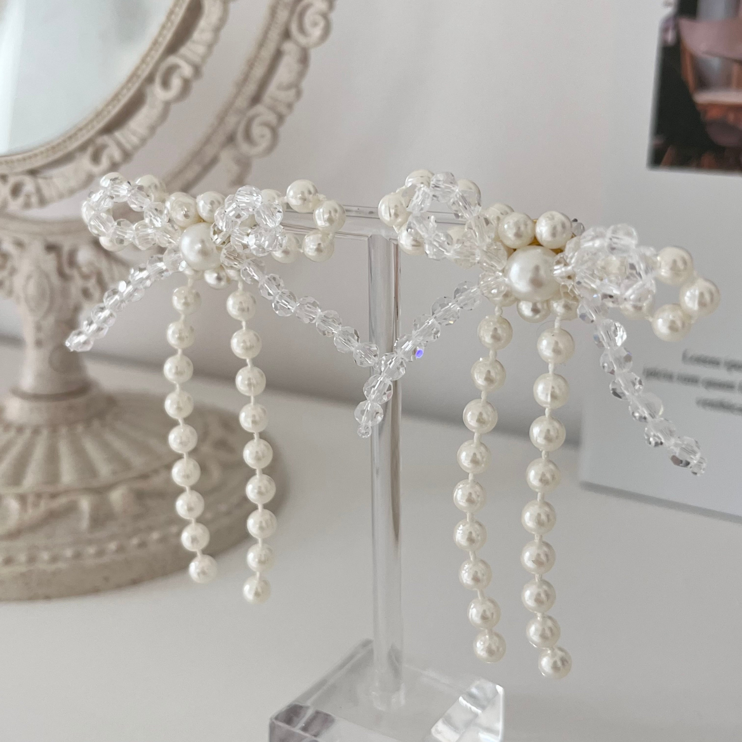 アレルギー対応 人気 かわいい リボン ピアス/イヤリング『 Pearl ribbon 』| JASMINE ハンドメイドアクセサリー 三重