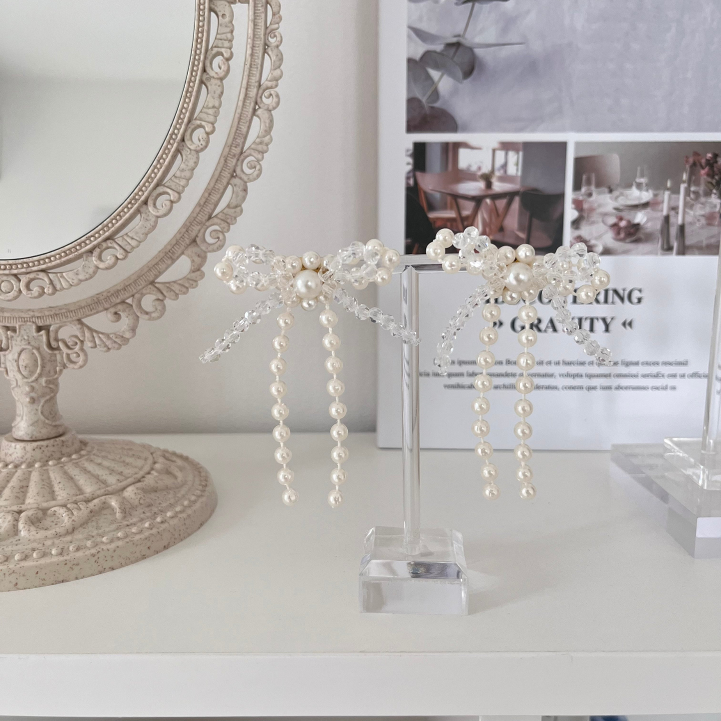 アレルギー対応 人気 かわいい リボン ピアス/イヤリング『 Pearl ribbon 』| JASMINE ハンドメイドアクセサリー 三重