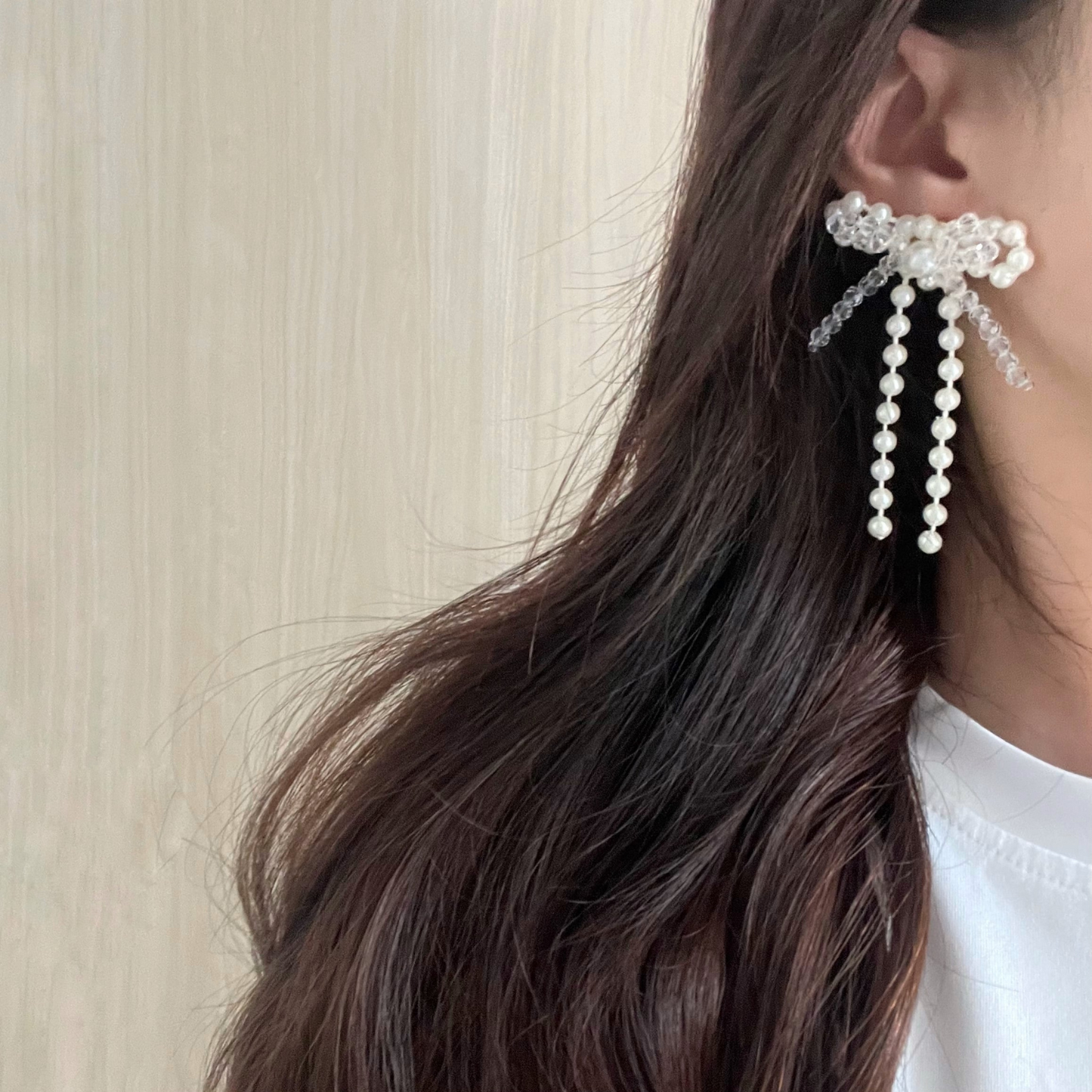 アレルギー対応 人気 かわいい リボン ピアス/イヤリング『 Pearl ribbon 』| JASMINE ハンドメイドアクセサリー 三重