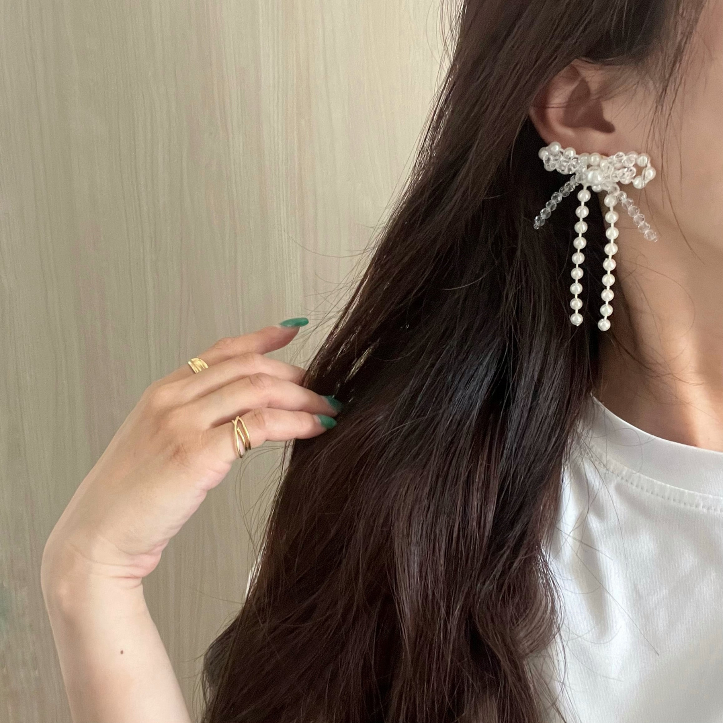 アレルギー対応 人気 かわいい リボン ピアス/イヤリング『 Pearl ribbon 』| JASMINE ハンドメイドアクセサリー 三重