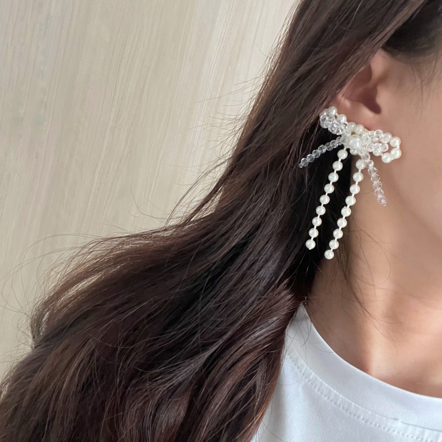 アレルギー対応 人気 かわいい リボン ピアス/イヤリング『 Pearl ribbon 』| JASMINE ハンドメイドアクセサリー 三重