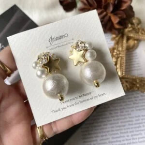 おしゃれ 大人可愛い マットなスタービジュー×コットンパール ピアス / イヤリング 【Stella short】 | JASMINE ハンドメイドアクセサリー 三重
