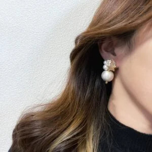 おしゃれ 大人可愛い マットなスタービジュー×コットンパール ピアス / イヤリング 【Stella short】 | JASMINE ハンドメイドアクセサリー 三重
