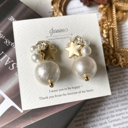おしゃれ 大人可愛い マットなスタービジュー×コットンパール ピアス / イヤリング 【Stella short】 | JASMINE ハンドメイドアクセサリー 三重