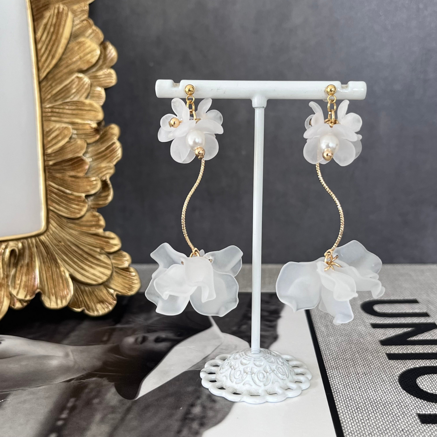 人気 上品 大ぶり 可愛い 花 アレルギー対応 ピアス/イヤリング『 Elie 』（エリー）|JASMINE ハンドメイドアクセサリー 三重